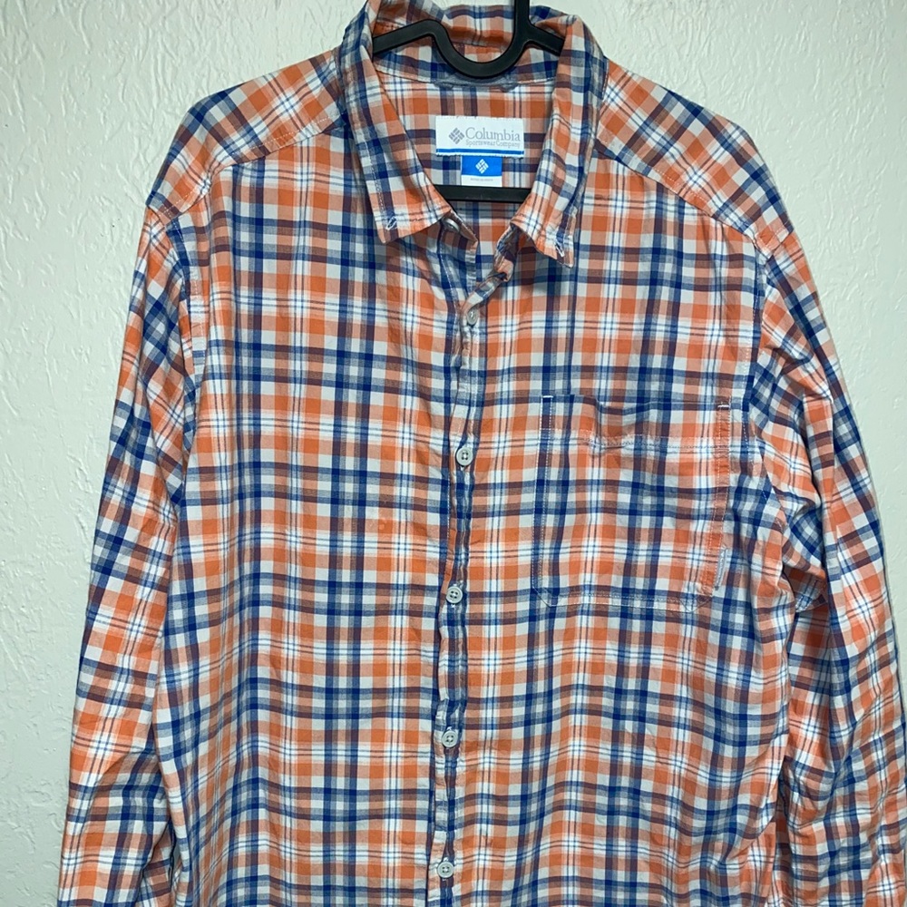 LS button down COLUMBIA Blue/Orange Plaid Large